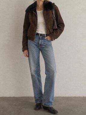 Vintage Stratojac Suede Jacket Faux Fur Lined Collar Western Y2K Brown SIZE 38
